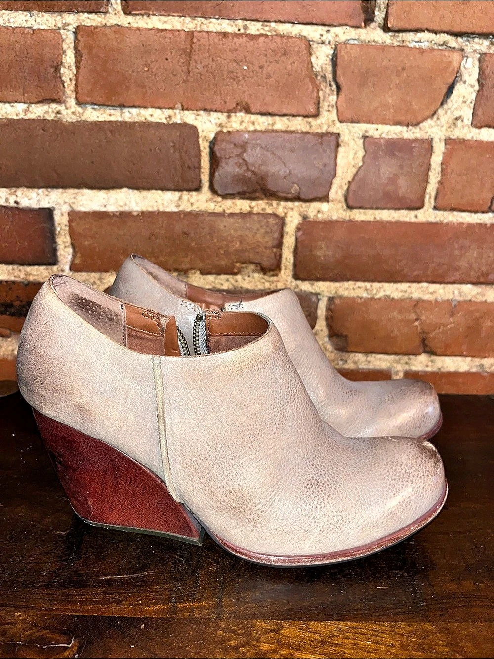 Kork-Ease Taupe Wedge Booties